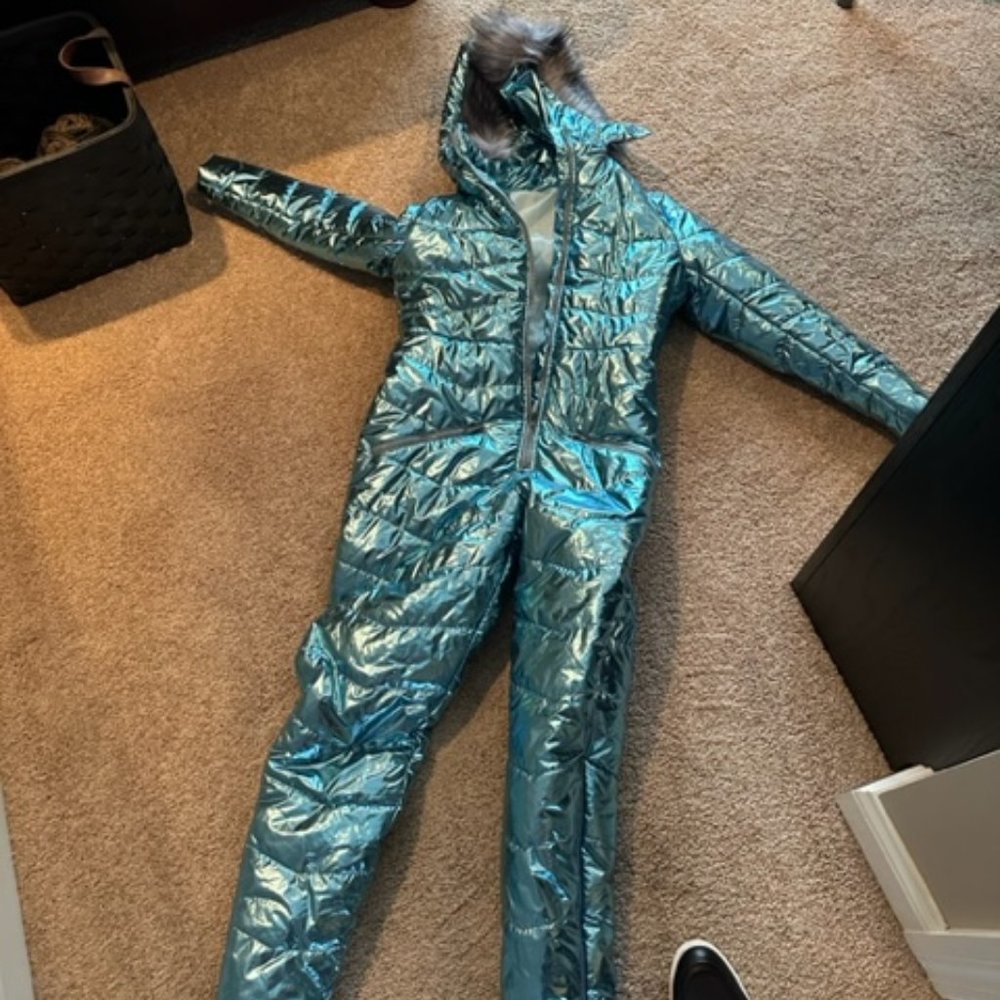 Blue metallic womens snowsuit